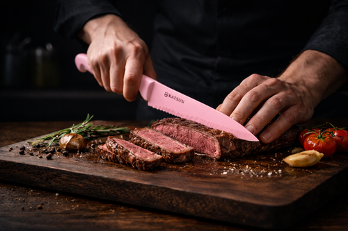 14-Piece Non-Stick Premium Kitchen Knife Set with Storage Block (Pink)