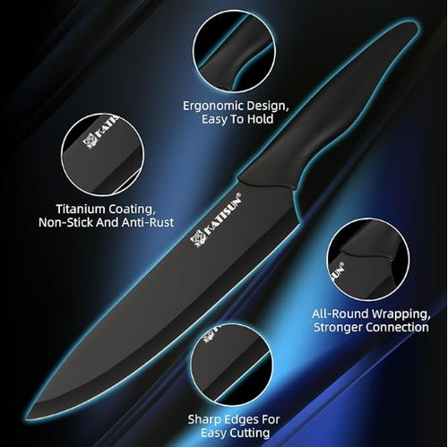 16-Piece Stainless Steel Kitchen Knife Set with Block & Cutting Board (Black)