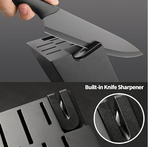 16-Piece Stainless Steel Kitchen Knife Set with Block & Cutting Board (Black)