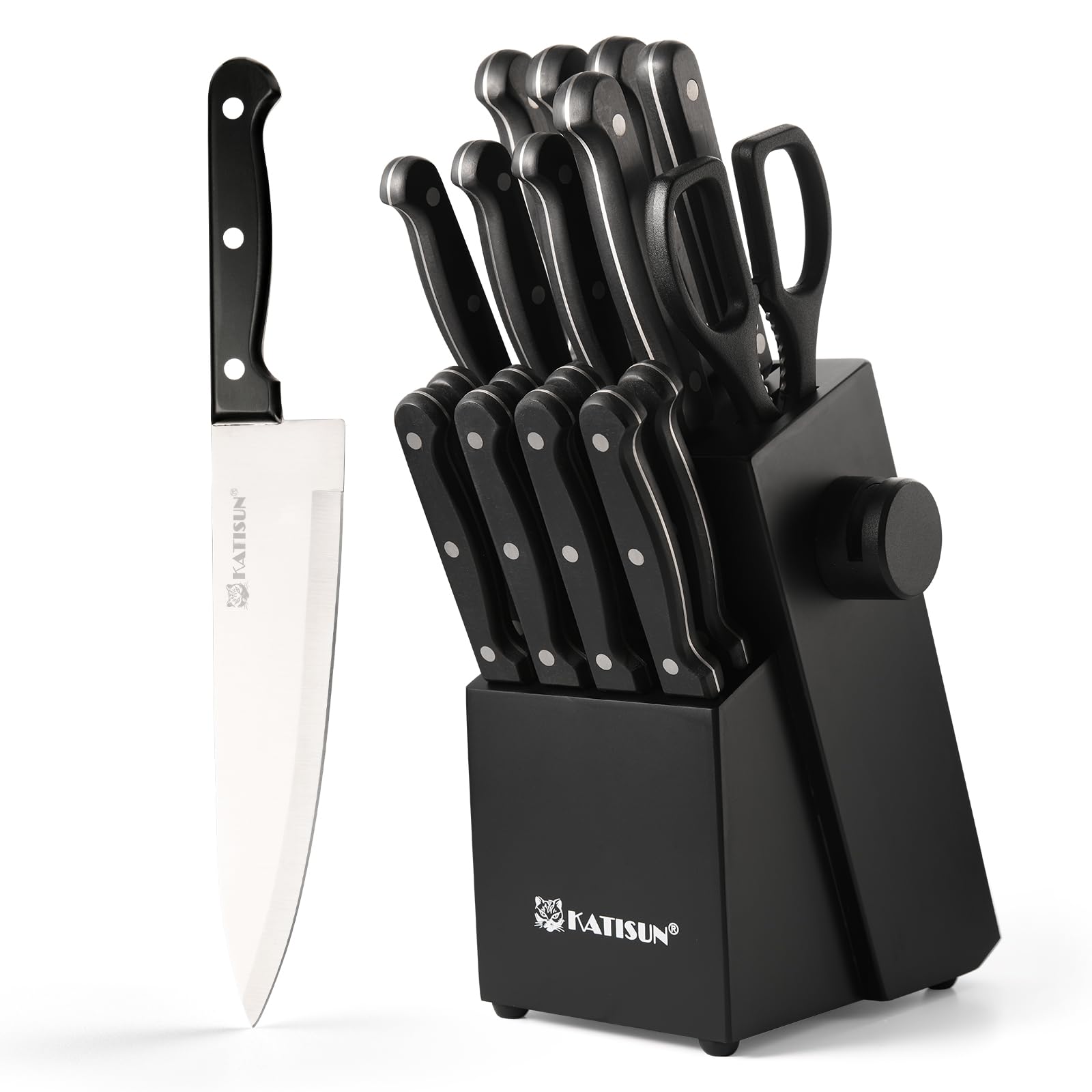 19-Piece German Steel Knife Set with Built-In Sharpener