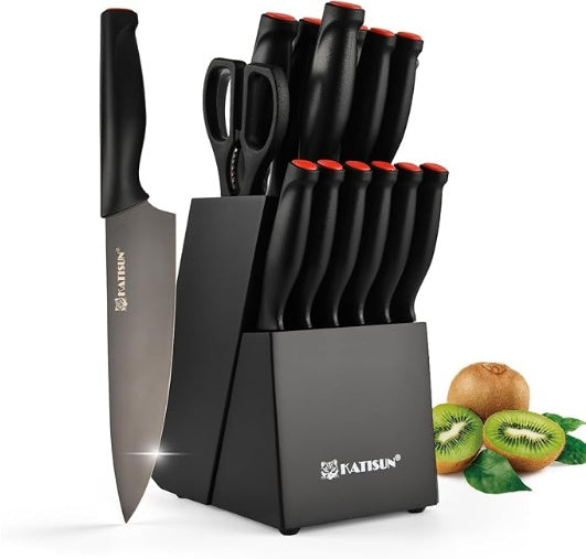 16-Piece Stainless Steel Kitchen Knife Set with Block (Silver)